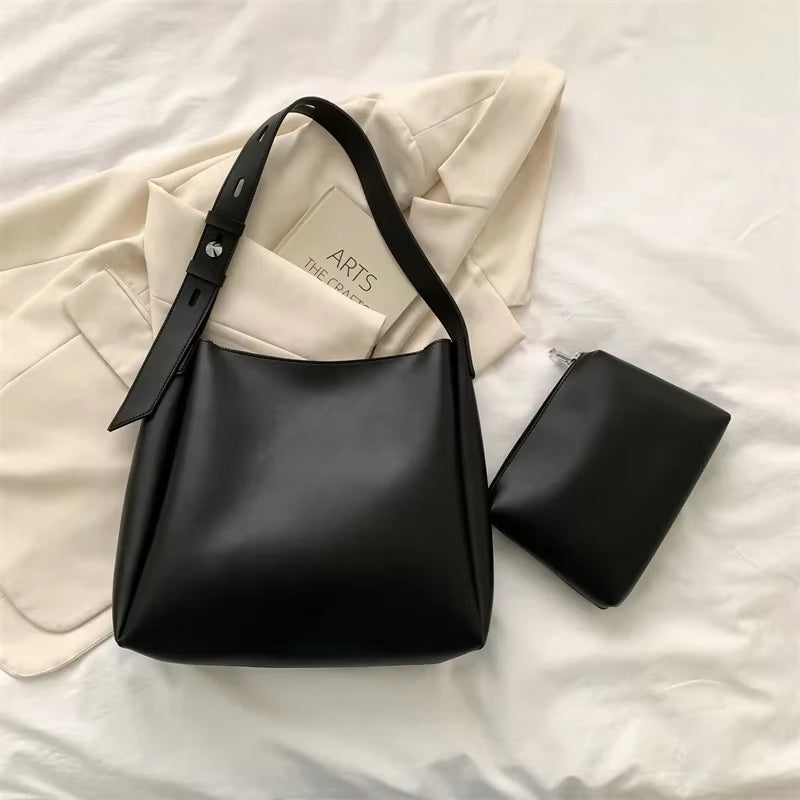 Fashion Leather Tote Bag for Women 2024 Trends Female Simple Large High Capacity Shoulder Side Bag Handbags and Purses Women Bag