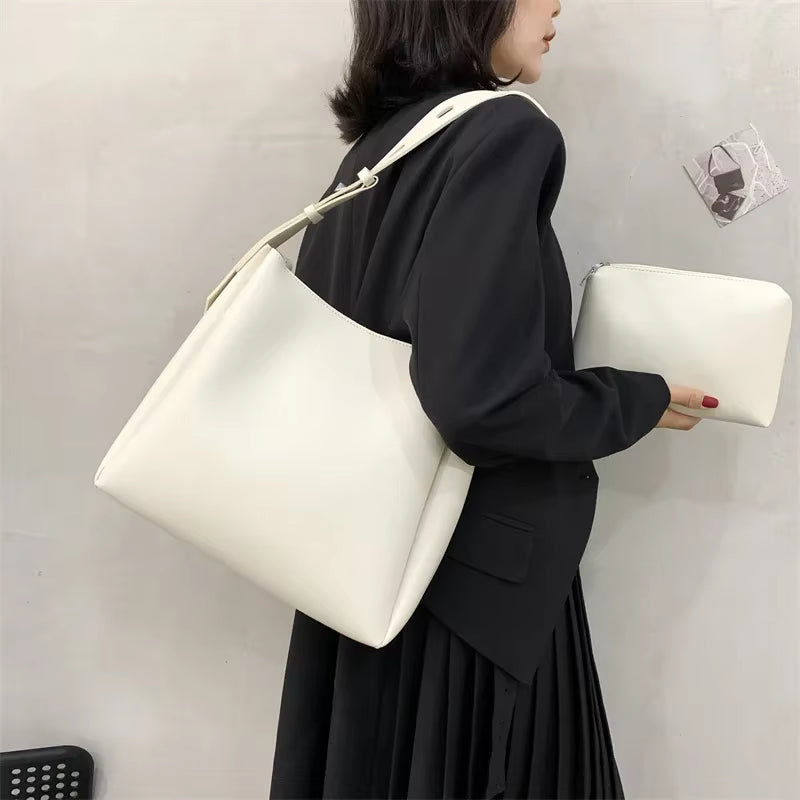 Fashion Leather Tote Bag for Women 2024 Trends Female Simple Large High Capacity Shoulder Side Bag Handbags and Purses Women Bag