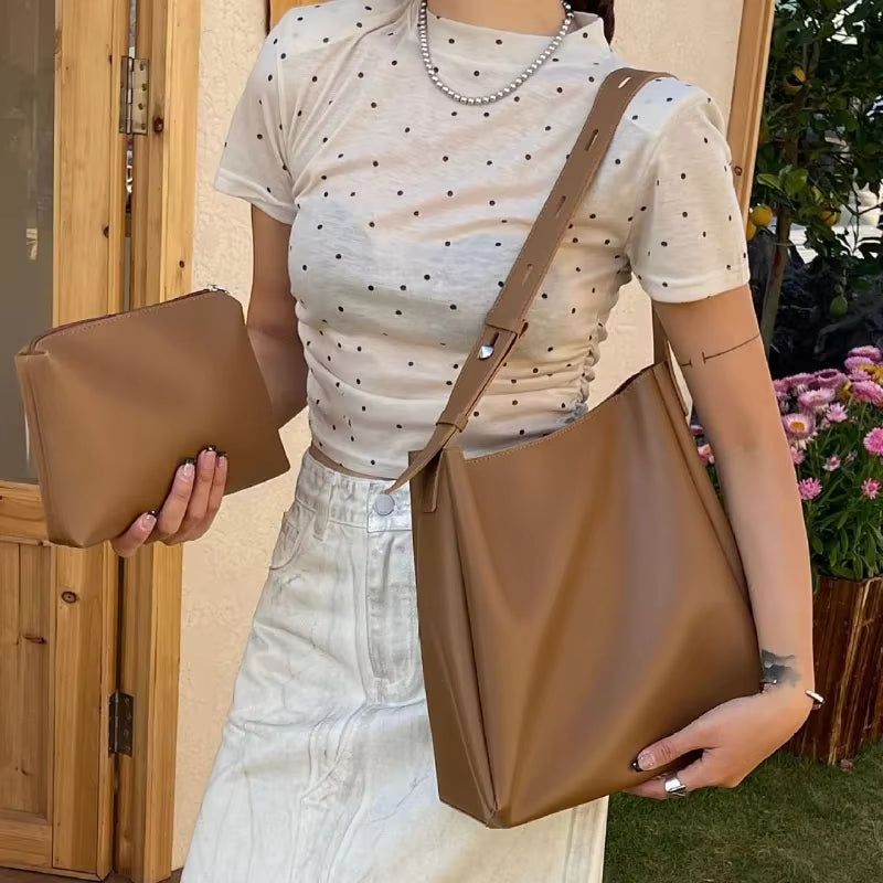 Fashion Leather Tote Bag for Women 2024 Trends Female Simple Large High Capacity Shoulder Side Bag Handbags and Purses Women Bag