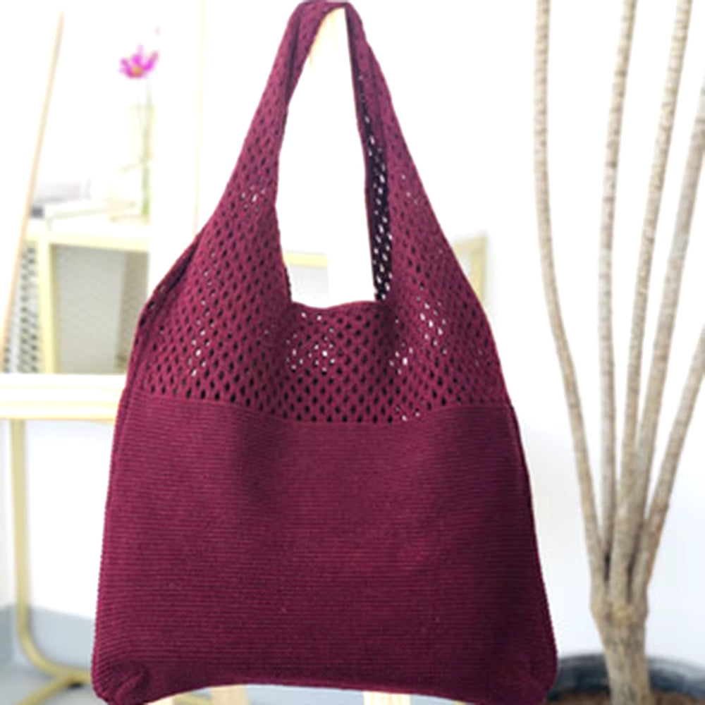 New Retro Hollow Knitting Handbag Shoulder Bag Knitted Bag Wool Bag Wild Storage Bag Women Totes Bag