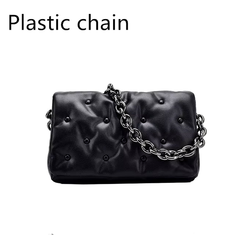 NEW Solid Color Metal Chain PU Leather Crossbody Bags 2021 Designer Crossbody Bag Lady Shoulder Messenger Bag Purse Bolso Mujer