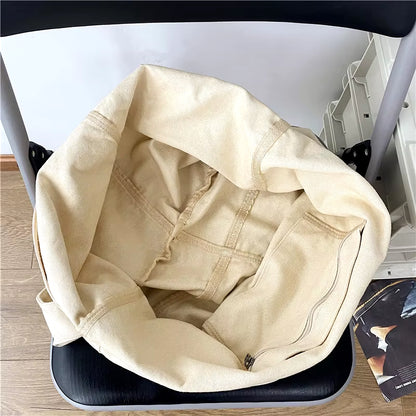 Women Canvas Shoulder Bags Large Capacity Thick Cotton Cloth Books Handbag Tote Solid Crossbody Bag Big Travel Purse for Ladies