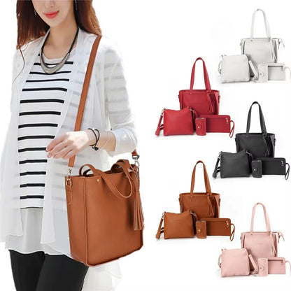 4Pcs/Set Leather Crossbody Bags Women Bag Set Pattern Portable Fashion Shoulder Bags Purse Ladies PU Crossbody Bag