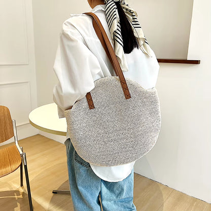 2024 Summer round Straw Bags Women Boho Rattan Underarm Shoulder Bag Handmade Woven Beach Handbags Large Capacity Travel Totes