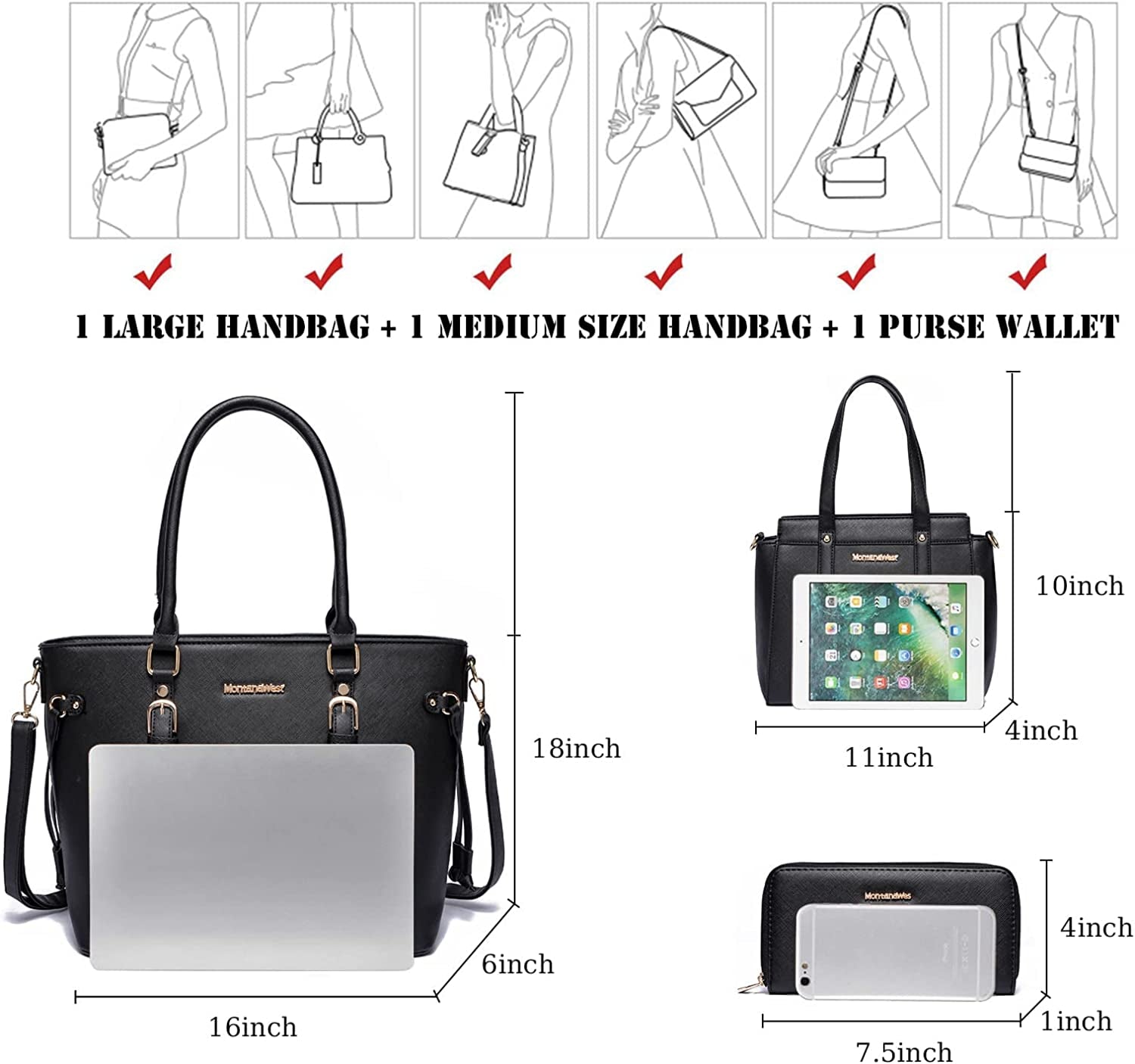 Purses and Handbags for Women 3PCS Tote Purse and Wallet Set