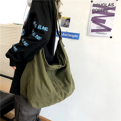 Women Canvas Shoulder Bags Large Capacity Thick Cotton Cloth Books Handbag Tote Solid Crossbody Bag Big Travel Purse for Ladies