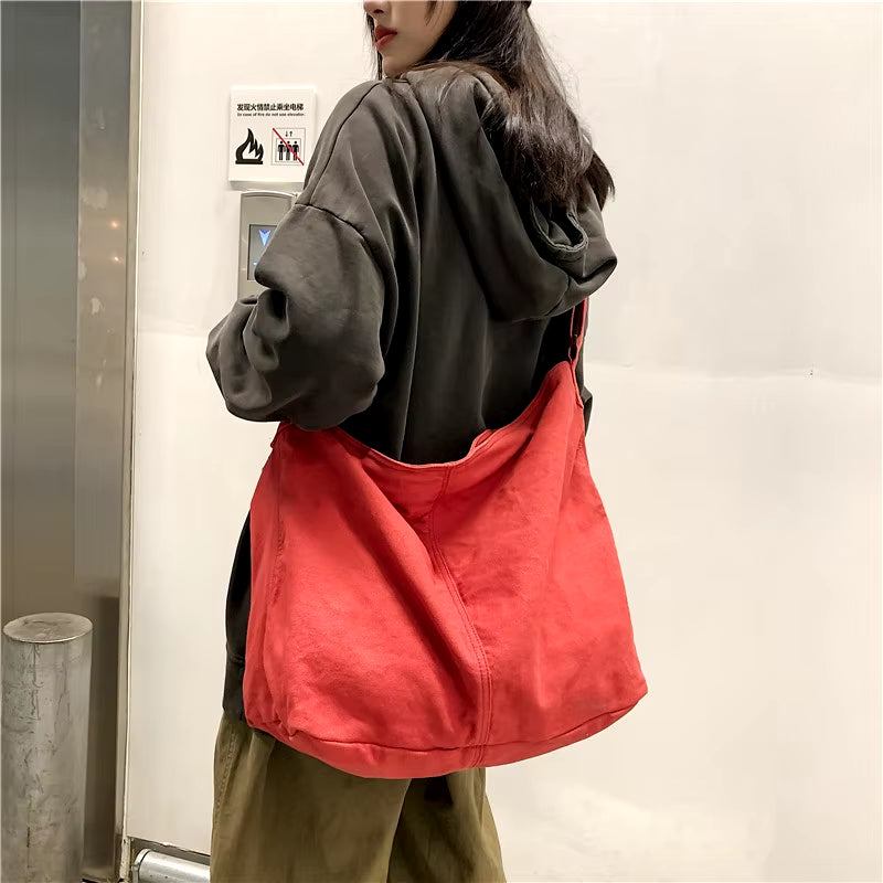 Women Canvas Shoulder Bags Large Capacity Thick Cotton Cloth Books Handbag Tote Solid Crossbody Bag Big Travel Purse for Ladies