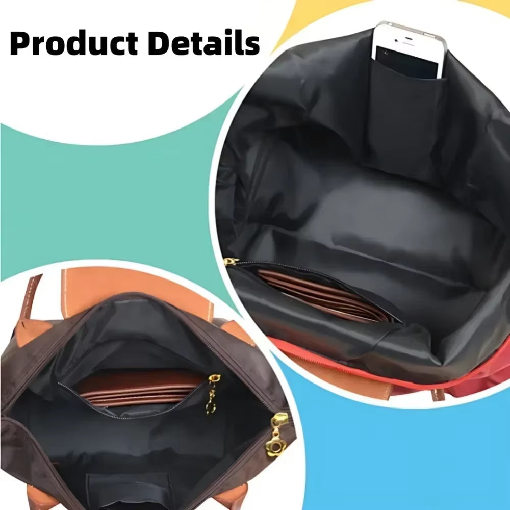 Large Capacity Shoulder Bag with Leather Handle