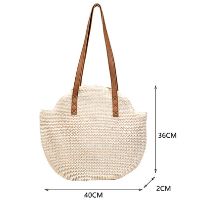 2024 Summer round Straw Bags Women Boho Rattan Underarm Shoulder Bag Handmade Woven Beach Handbags Large Capacity Travel Totes