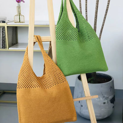 New Retro Hollow Knitting Handbag Shoulder Bag Knitted Bag Wool Bag Wild Storage Bag Women Totes Bag