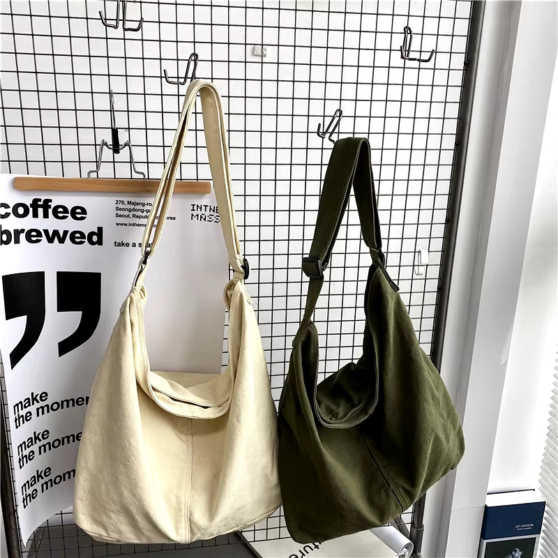 Women Canvas Shoulder Bags Large Capacity Thick Cotton Cloth Books Handbag Tote Solid Crossbody Bag Big Travel Purse for Ladies