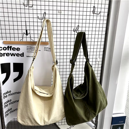 Women Canvas Shoulder Bags Large Capacity Thick Cotton Cloth Books Handbag Tote Solid Crossbody Bag Big Travel Purse for Ladies