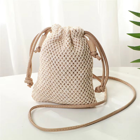 Women Ladies Straw Bag Retro Rattan Tote Handbag Woven Summer Beach Shoulder Bags Drawstring Bag