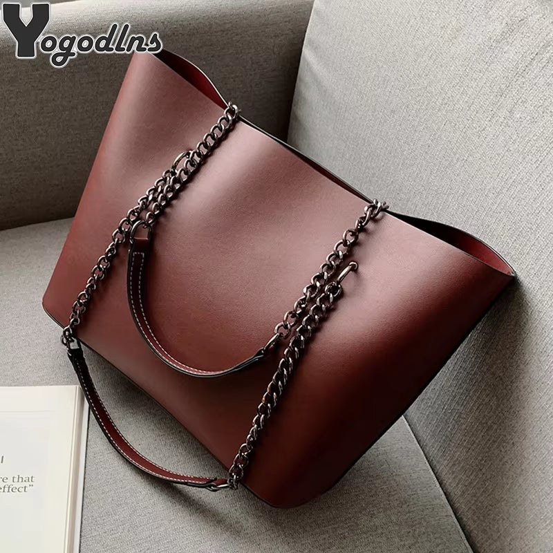 Luxury Designer PU Leather Shoulder Bags for Women Chain Large Capacity Handbags Travel Hand Bag Female Big Tote Bags Bolso