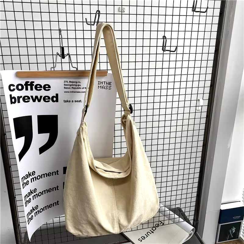 Women Canvas Shoulder Bags Large Capacity Thick Cotton Cloth Books Handbag Tote Solid Crossbody Bag Big Travel Purse for Ladies