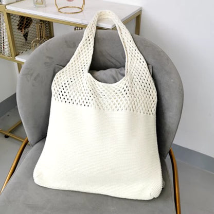 New Retro Hollow Knitting Handbag Shoulder Bag Knitted Bag Wool Bag Wild Storage Bag Women Totes Bag