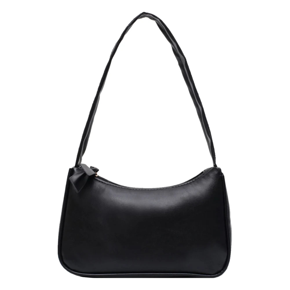 1Pc Retro Forearm Bag Women'S Bow Handbag PU Leather Baguette Bag