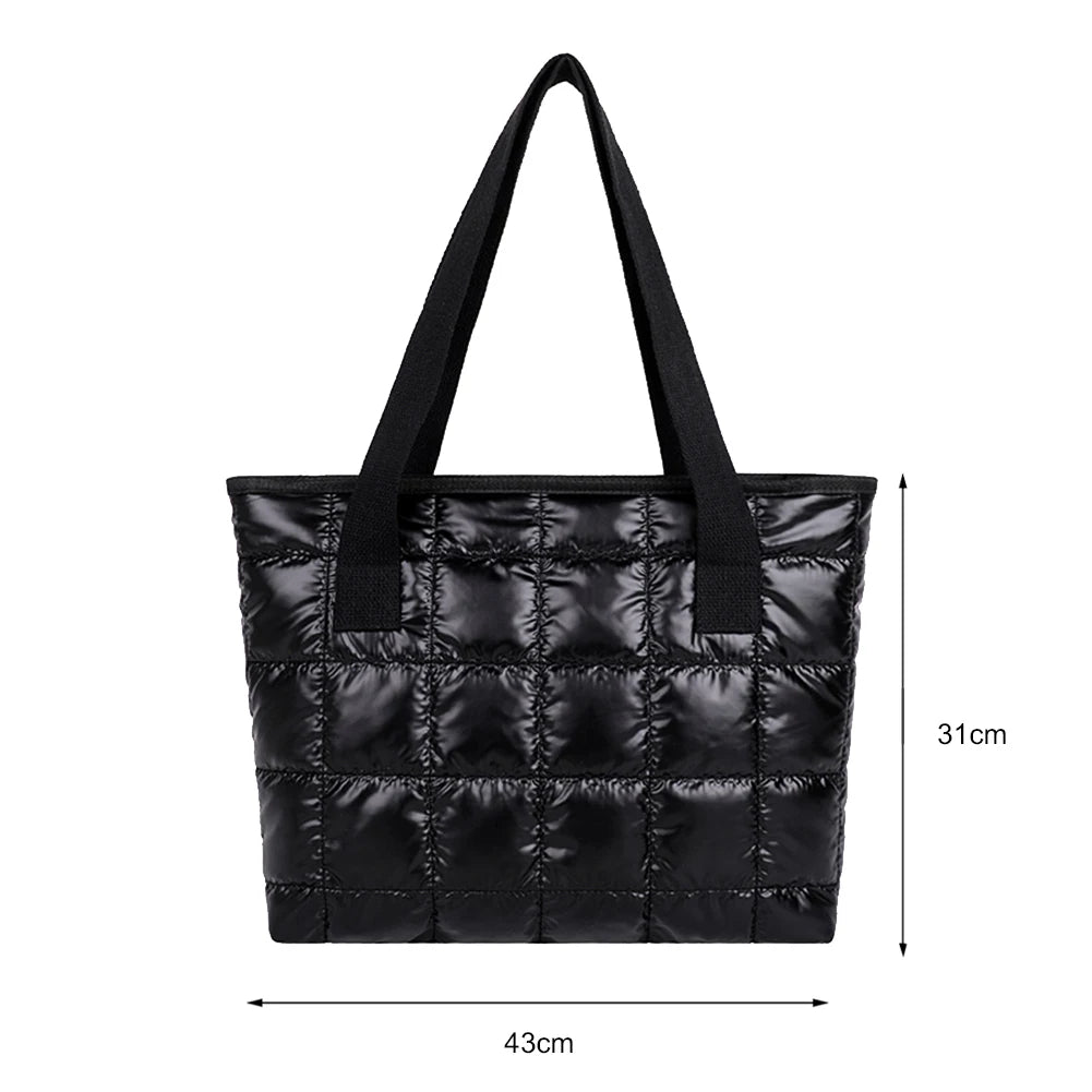 New Winter Lozenge Tote Bag Space Cotton Handbag Large Capacity Shoulder Bag Warm down Handbag Casual Portable Handle Bag