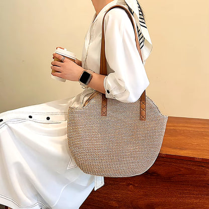 2024 Summer round Straw Bags Women Boho Rattan Underarm Shoulder Bag Handmade Woven Beach Handbags Large Capacity Travel Totes