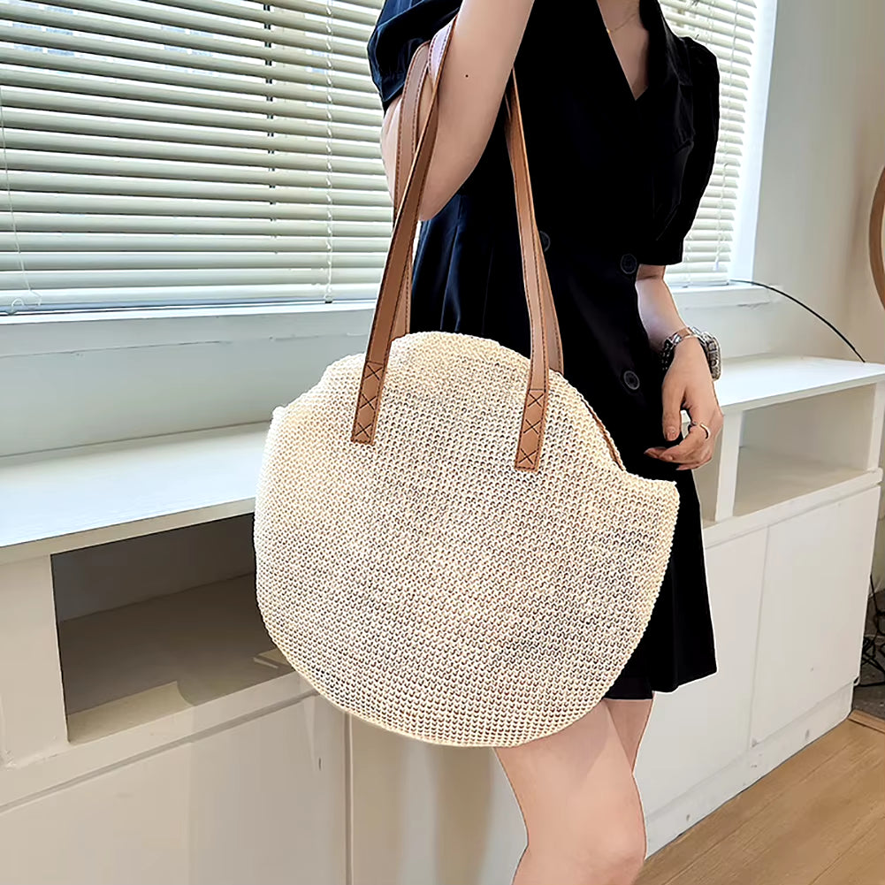 2024 Summer round Straw Bags Women Boho Rattan Underarm Shoulder Bag Handmade Woven Beach Handbags Large Capacity Travel Totes