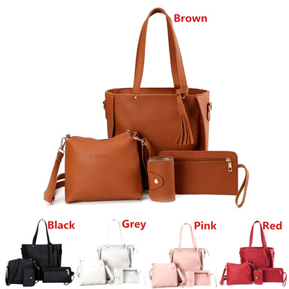 4Pcs/Set Leather Crossbody Bags Women Bag Set Pattern Portable Fashion Shoulder Bags Purse Ladies PU Crossbody Bag