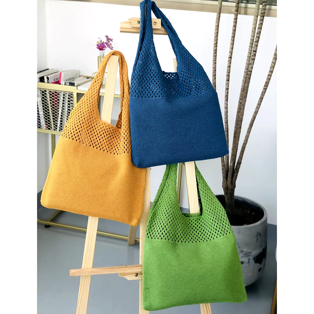 New Retro Hollow Knitting Handbag Shoulder Bag Knitted Bag Wool Bag Wild Storage Bag Women Totes Bag