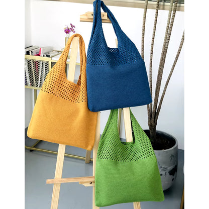 New Retro Hollow Knitting Handbag Shoulder Bag Knitted Bag Wool Bag Wild Storage Bag Women Totes Bag